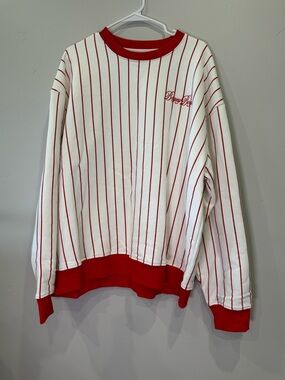NWOT Bogey Boys Unisex Red & White Pinstripe Crewneck Sweatshirt
